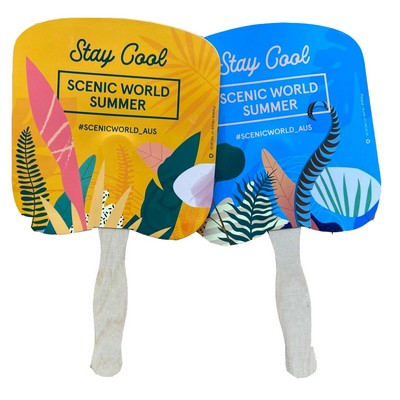 Custom Square Paper Hand Held Fan W/ Wooden Handle